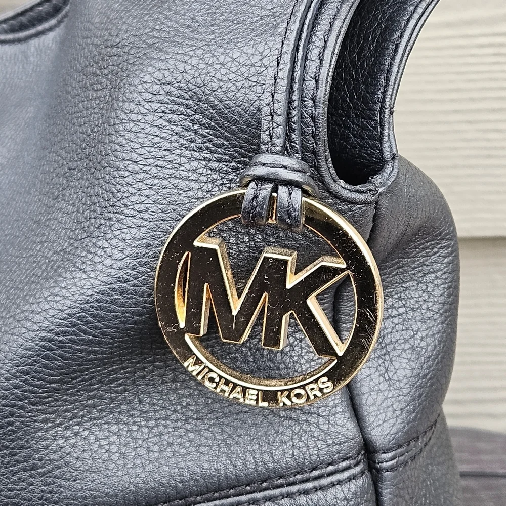 Michael Kors Austin Large Black Hobo Shoulder Bag Purse Full-Grain Leather